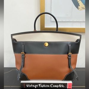 BURBERRY Calfskin Society Top Handle Bag Black Brown - Entrupy Certification